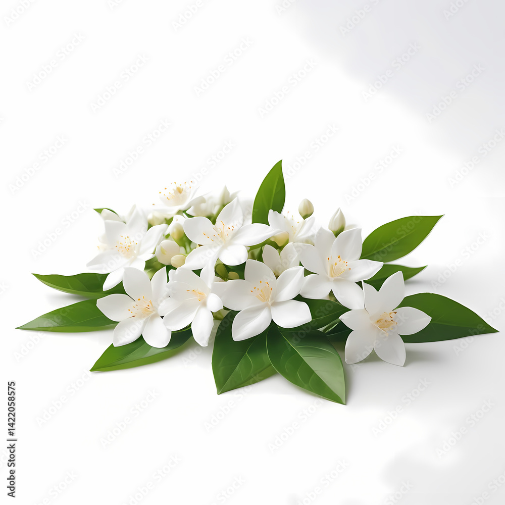 Obraz premium panoramic shot of jasmine flowers on white surface