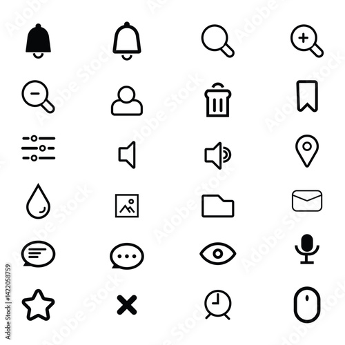 black and white icons set
