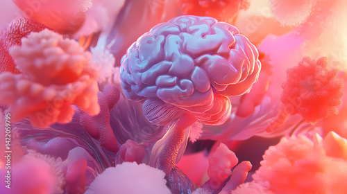 Human brain, cerebellum and thalamus anatomy. 3d illustration. Psyche Swell. Illustration