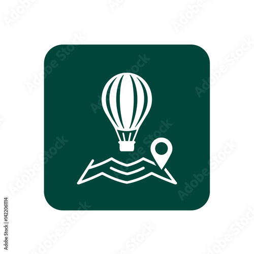 Travel destination icon with hot air balloon for adventure tourism apps and travel guides