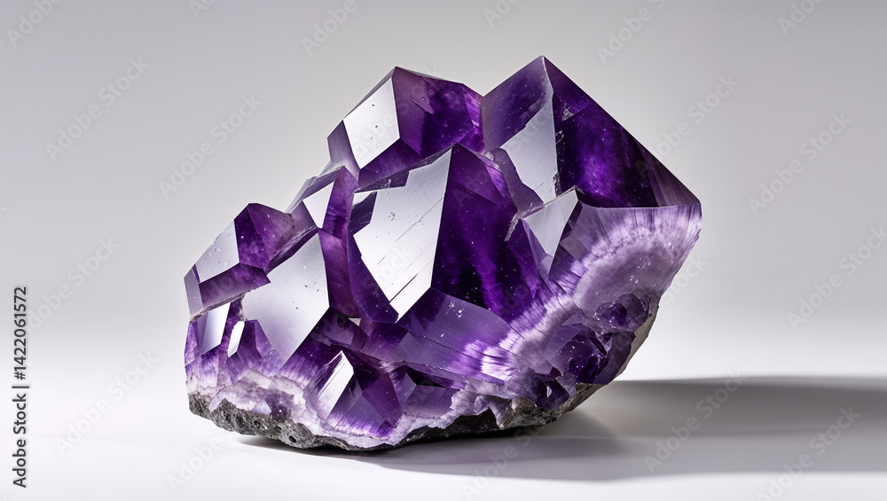 Large Amethyst Crystal Cluster Point Formation On White Background With Facets Large Amethyst Crystal Cluster Point Formation On White Background With Facets