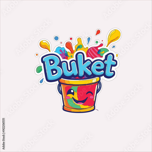 Colorful illustration of cleaning tools with two buckets and brushes