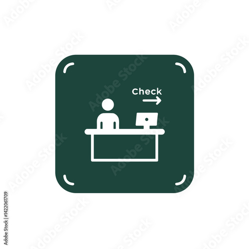 Check-in desk icon for hotels and travel service apps