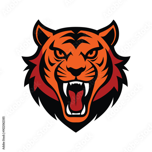 tiger head roaring vector art illustration
