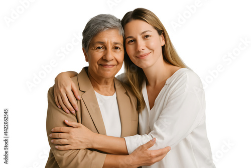 Daughter hugging her elderly mother lovingly on Mother's Day

