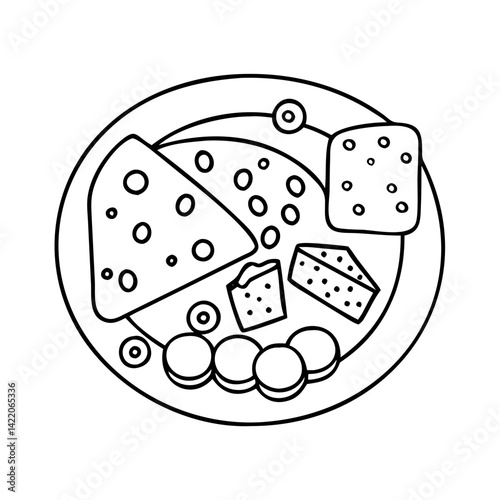 cheese platter icon, cheese platter line art - simple line art of cheese platter, perfect for cheese platter logos and icons