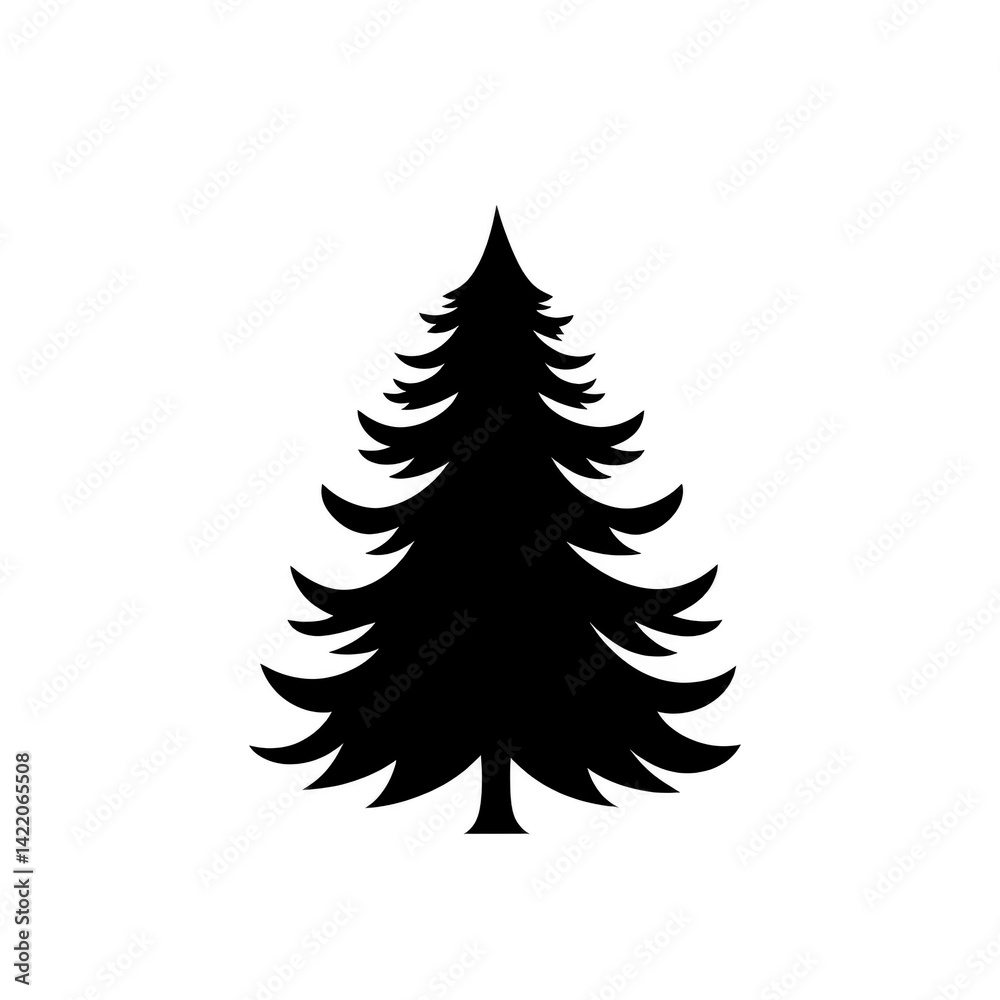 Obraz premium silhouette of pine tree stands against plain background, showcasing its symmetrical branches and pointed top. image captures essence of nature and simplicity
