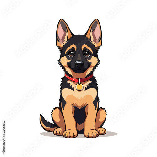 Cute German Shepherd Dog Cartoon Vector Icon Illustration Animal Nature Icon Isolated Flat Vector