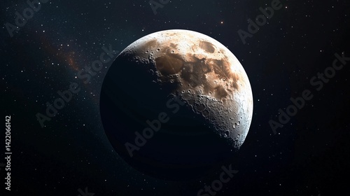 A close up of the moon with a dark background. The moon is the main focus of the image