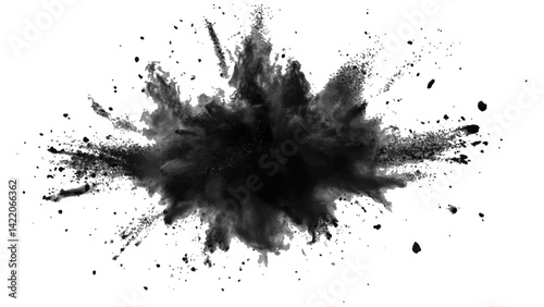 Black opwder burst explosion splash isolated on transparent white background. Vector holi colors. Vector black ink powder explosion isolated on white background. 