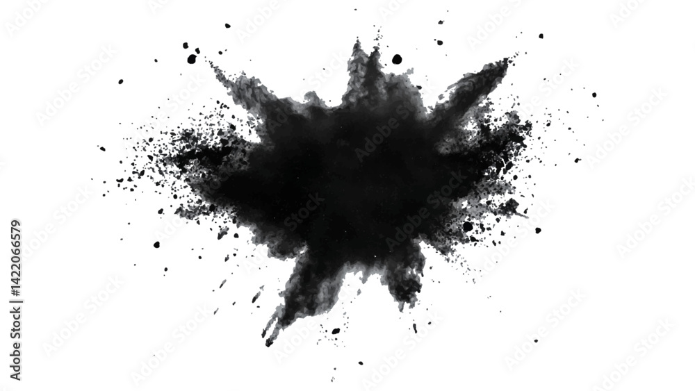 Black opwder burst explosion splash isolated on transparent white background. Vector holi colors. Vector black ink powder explosion isolated on white background. 