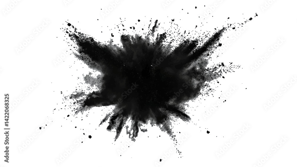 Black opwder burst explosion splash isolated on transparent white background. Vector holi colors. Vector black ink powder explosion isolated on white background. Black opwder burst explosion splash isolated on transparent white background. Vector holi colors. Vector black ink powder explosion isolated on white background.