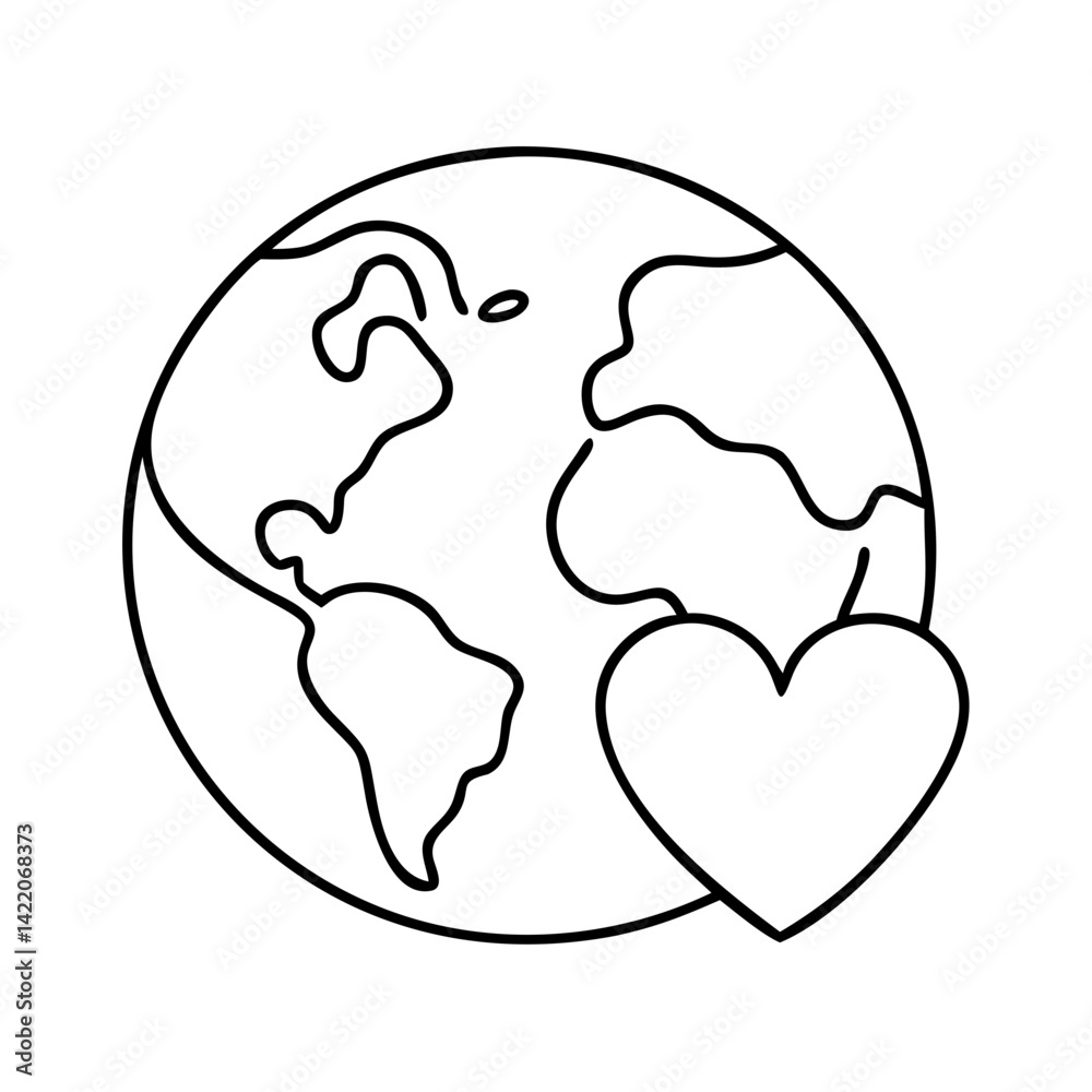 earth with heart icon, earth with heart line art - simple line art of earth with heart, perfect for earth with heart logos and icons earth with heart icon, earth with heart line art - simple line art of earth with heart, perfect for earth with heart logos and icons
