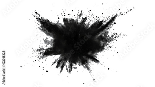 Black opwder burst explosion splash isolated on transparent white background. Vector holi colors. Vector black ink powder explosion isolated on white background. 