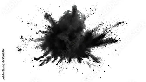 Black opwder burst explosion splash isolated on transparent white background. Vector holi colors. Vector black ink powder explosion isolated on white background. 