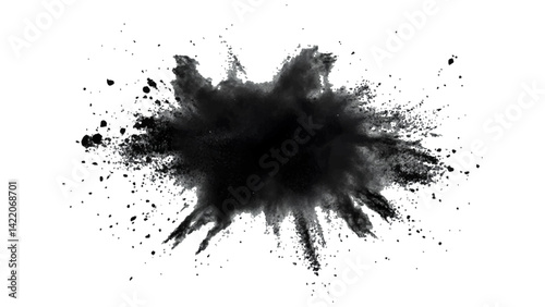Black opwder burst explosion splash isolated on transparent white background. Vector holi colors. Vector black ink powder explosion isolated on white background. 