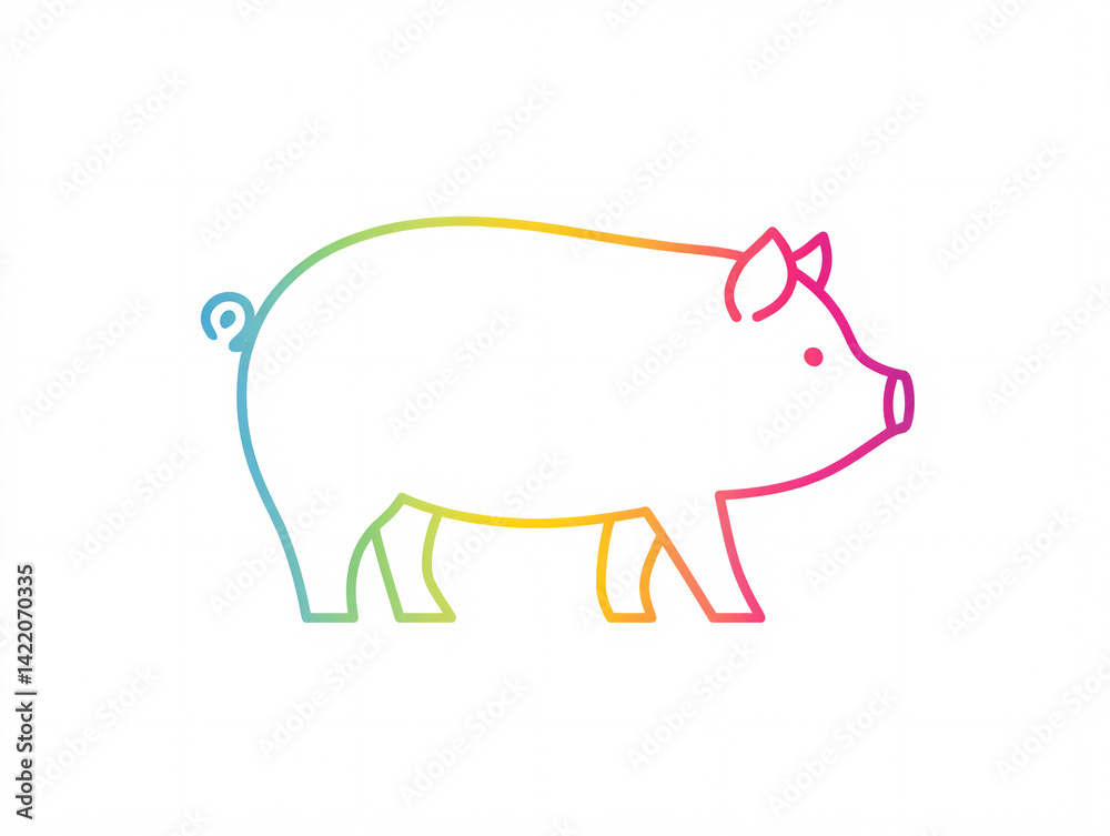 minimal gradient line art pig illustration with curly tail and pastel outline on white background, simple and clean livestock animal drawing for agriculture, decor, icons or educational graphics minimal gradient line art pig illustration with curly tail and pastel outline on white background, simple and clean livestock animal drawing for agriculture, decor, icons or educational graphics