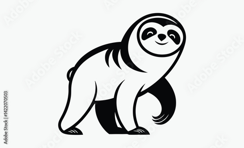 Sloth silhouette, Hanging animal vector, Sloth black and white silhouette illustration, 