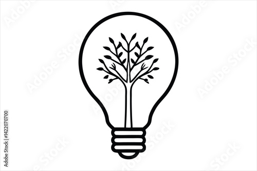 line art illustration of a light bulb with a detailed tree growing inside