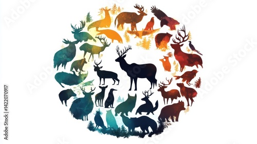 Watercolor Wildlife Circle  Deer  Bear  Wolf  Eagle  Forest Animals