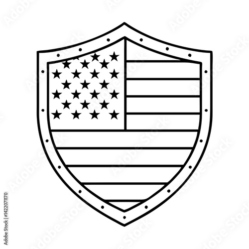 shield with american flag design icon, shield with american flag design line art - simple line art of shield with american flag design, perfect for shield with american flag design logos and icons
