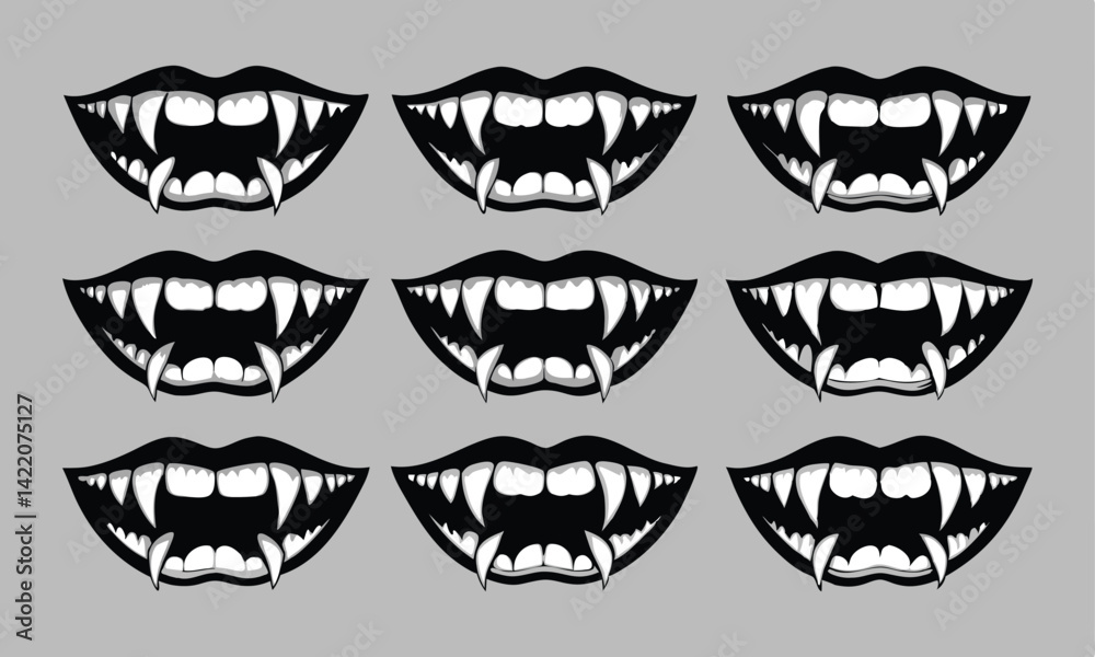 Monster Mouth Illustrations Featuring Sharp Teeth in Black and White Unique Designs Monster Mouth Illustrations Featuring Sharp Teeth in Black and White Unique Designs