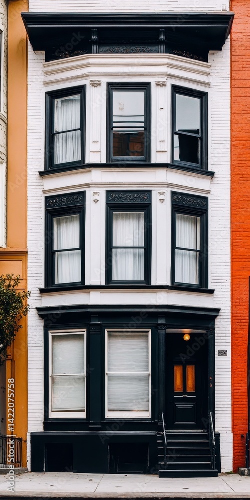 Obraz premium Colorful Urban Building Facade with Black and White Trim