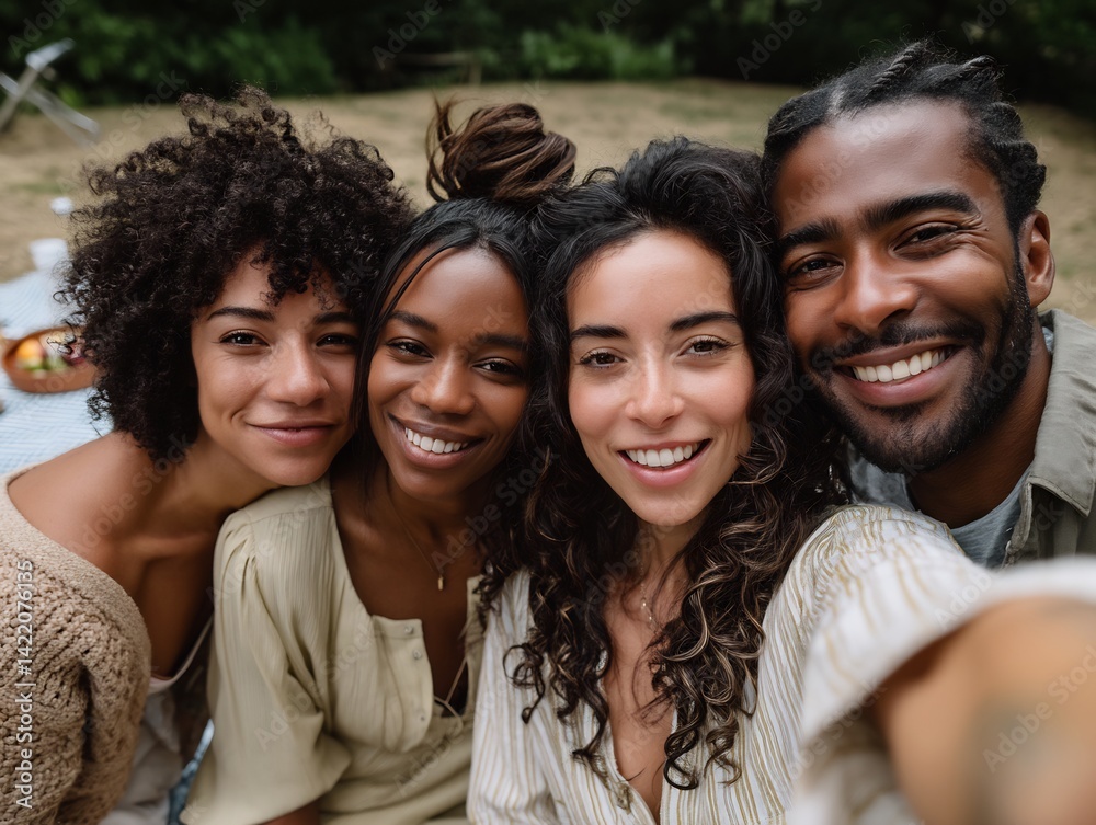 Fototapeta premium diverse friends sharing a joyful moment, expressing laughter and camaraderie