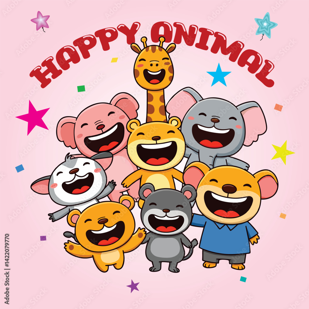 Fototapeta premium Happy Animal Cartoon Group Celebration