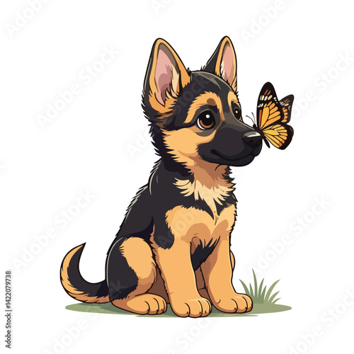 Cute German Shepherd Dog Cartoon Vector Icon Illustration Animal Nature Icon Isolated Flat Vector