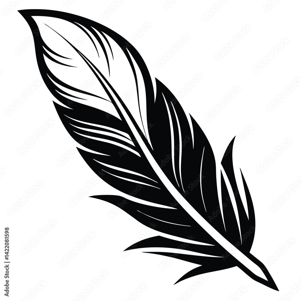 Obraz premium Elegant Black and White Feather Illustrations, Hand-Drawn Feather Designs in Black and White, Stylized Feather Clipart Collection.