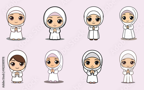 Chibi Hijabi Woman Icon with Sweet Smile and Modest Style