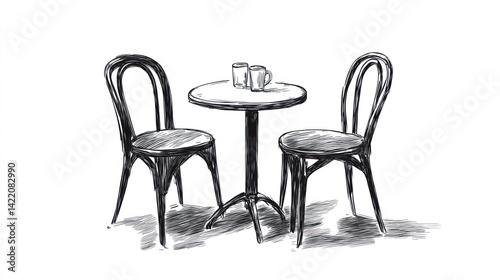 Simple cafe table and chairs sketch (1) photo