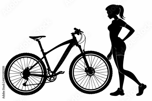sexy girl and bike silhouette black vector