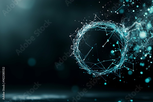 A futuristic digital sphere made of connected points against a dark background suggests complex data flow or network communication. Great for tech-related designs or website backgrounds.
