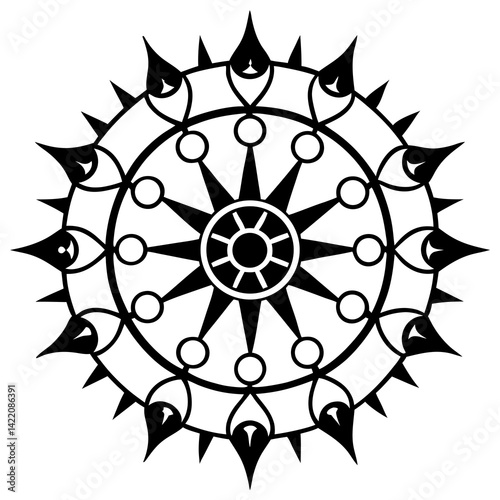 Zodiac Symbol Mandala – Black Silhouette on White