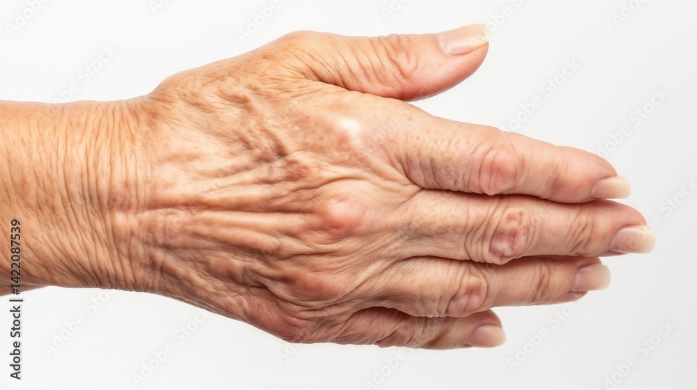 Close-up of an elderly hand presenting signs of rheumatoid arthritis against a light background, Joint Pain and Arthritis Awareness, rheumatoid arthritis, Close-up of an elderly hand presenting signs of rheumatoid arthritis against a light background, Joint Pain and Arthritis Awareness, rheumatoid arthritis,