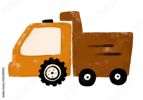 cute black orange dump trash truck heavy machinery construction site vehicle doodle hand drawn kids crayon watercolour illustration icon design outline drawing transportation clipart sticker