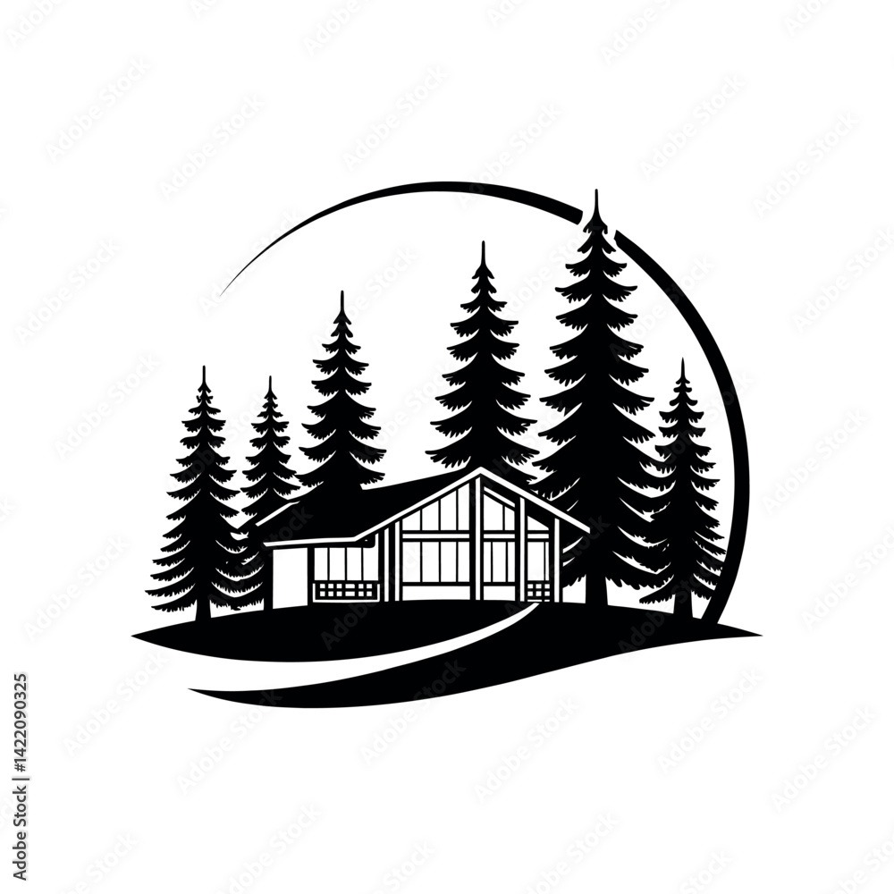 Obraz premium resort wood silhouette logo vector line art logo design
