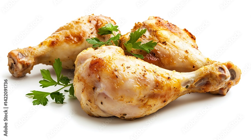 Roasted Chicken Drumsticks with White Background.