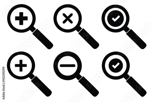 Magnifying glass simple icon collection. Search icon set Vector.