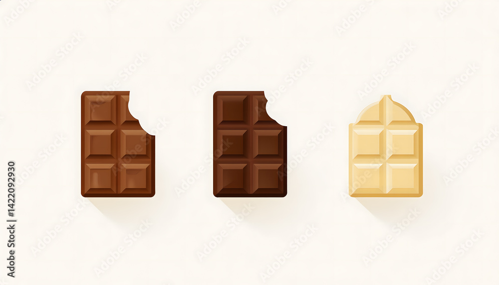 Fototapeta premium Minimalist icon set of chocolate types – milk, dark, white – line art style