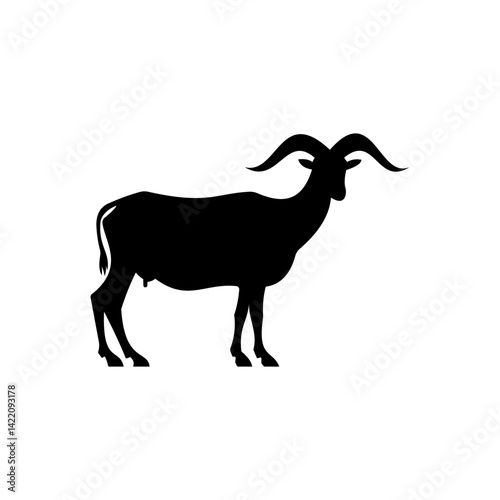 cute black and white goat vector silhouette illustration, eid al-adha mascot