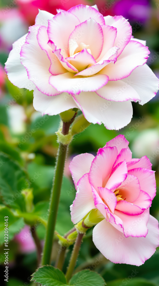 Obraz premium two delicate pink and white flowers in full bloom