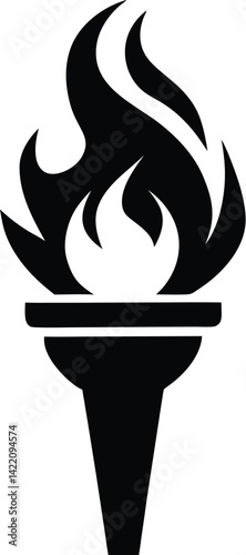 Flame torch silhouette, Burning flame torch icon vector illustration on a white background