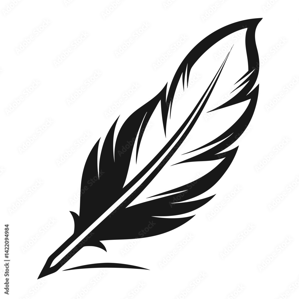 Obraz premium Elegant Black and White Feather Illustrations, Hand-Drawn Feather Designs in Black and White, Stylized Feather Clipart Collection.