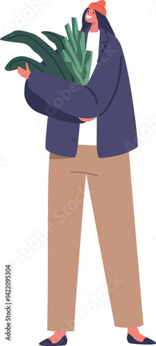Female customer buying microgreens vector illustration