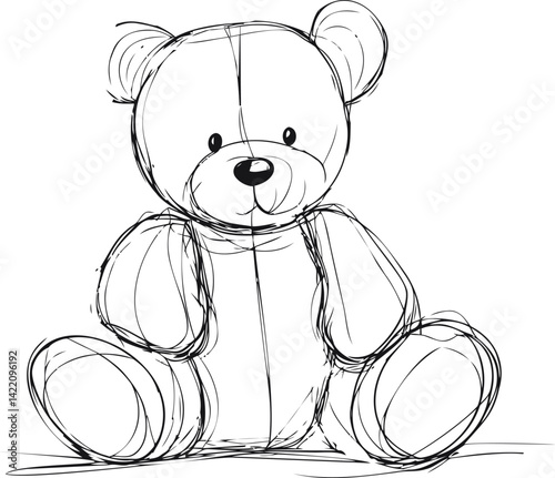 Sketch of a teddy bear with simple lines emphasizing soft features. Vector illustration