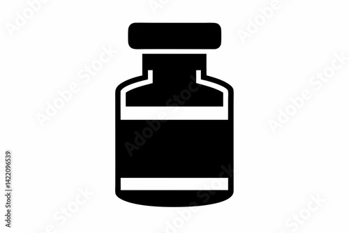 Vaccine Vial Black Silhouette Vector Illustration