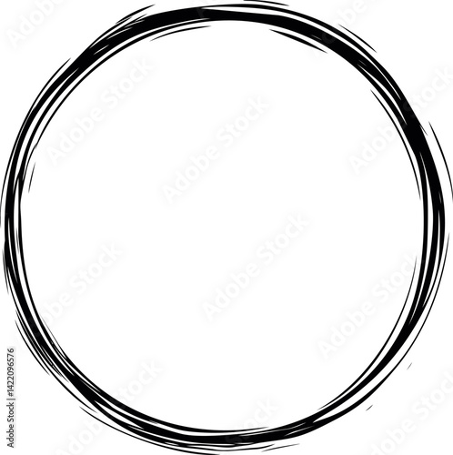 Hand-drawn black circular brush stroke, abstract art concept. Vector illustration
